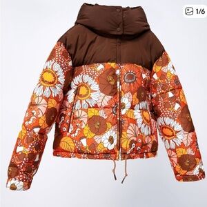 Zara FLORAL PUFFER JACKET Size S